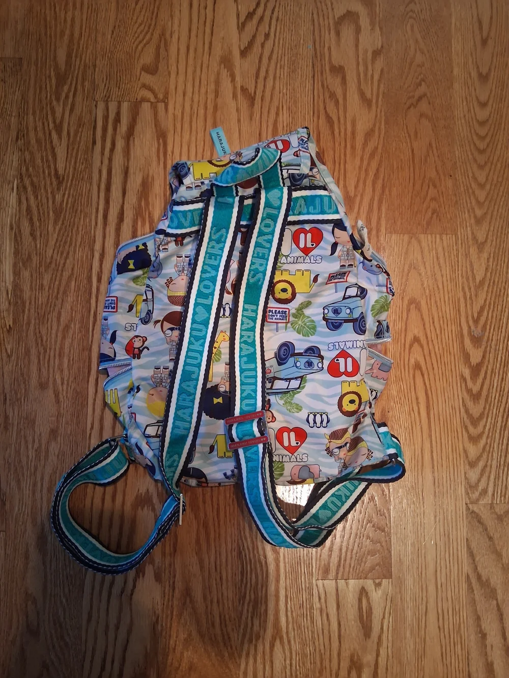 Colorful Harajuku Lovers Backpack with Teal Straps